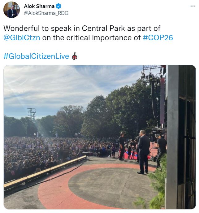 Alok Sharma tweets from Central Park